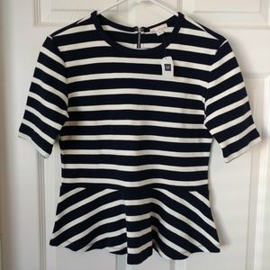 Gap Navy & White Striped Peplum Shirt Sz M